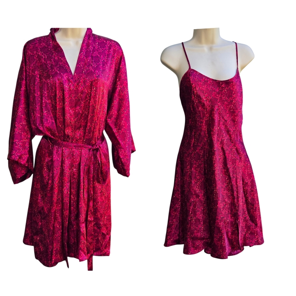 Sophia by Delicates Vibrant Pink Dress and Robe Set Size Med And Large